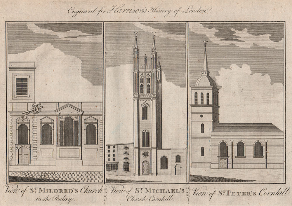 WREN CHURCHES St Mildred Poultry.St Michael, St Peter upon Cornhill. London 1775
